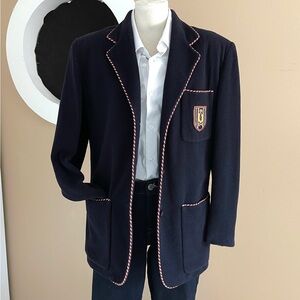 Vintage 90s DKNY Navy Crest Blazer | Wool Angora | Preppy Ivy League Style M